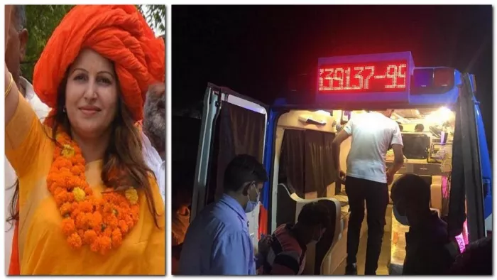 साेनाली फोगाट पार्थिव शरीर को इसी एंबुलेंस से हिसार के सिविल अस्पतााल लाया गया। (जागाण)