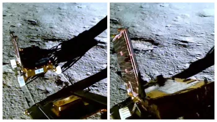 विक्रम लैंडर से निकलकर रोवर ने की चांद की सैर (Image: ISRO)