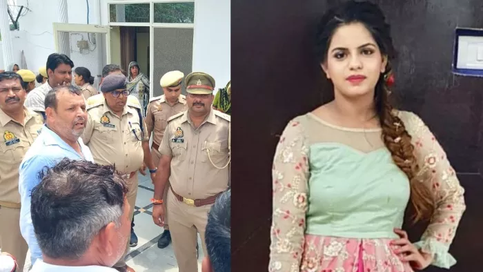 जगनपुर में महिला की हत्या के बाद मौके पर पहुंची पुलिस और निधि का फाइल फोटो। सौ.- जागरण