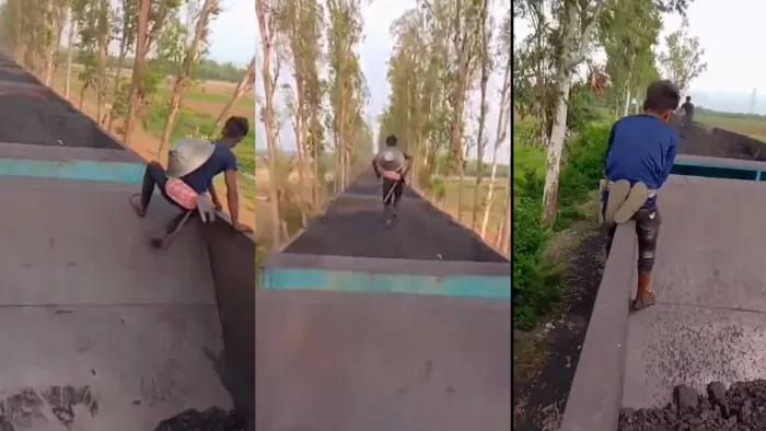 चलती ट्रेन पर स्टंट करते नाबालिग। (फोटो- इंटरनेट)