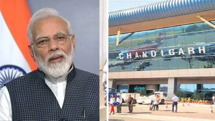पीएम नरेन्द्र मोदी व चंडीगढ़ एयरपोर्ट की फाइल फोटो।