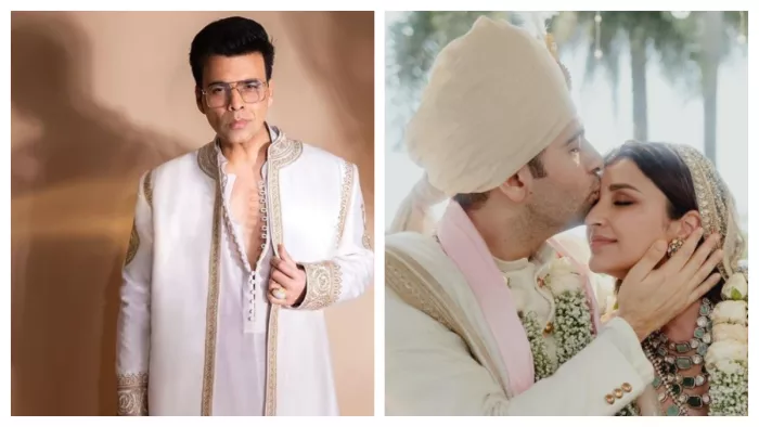 File Photo of Karan Johar. Raghav Chadha and Parineeti Chopra Picture from Reception