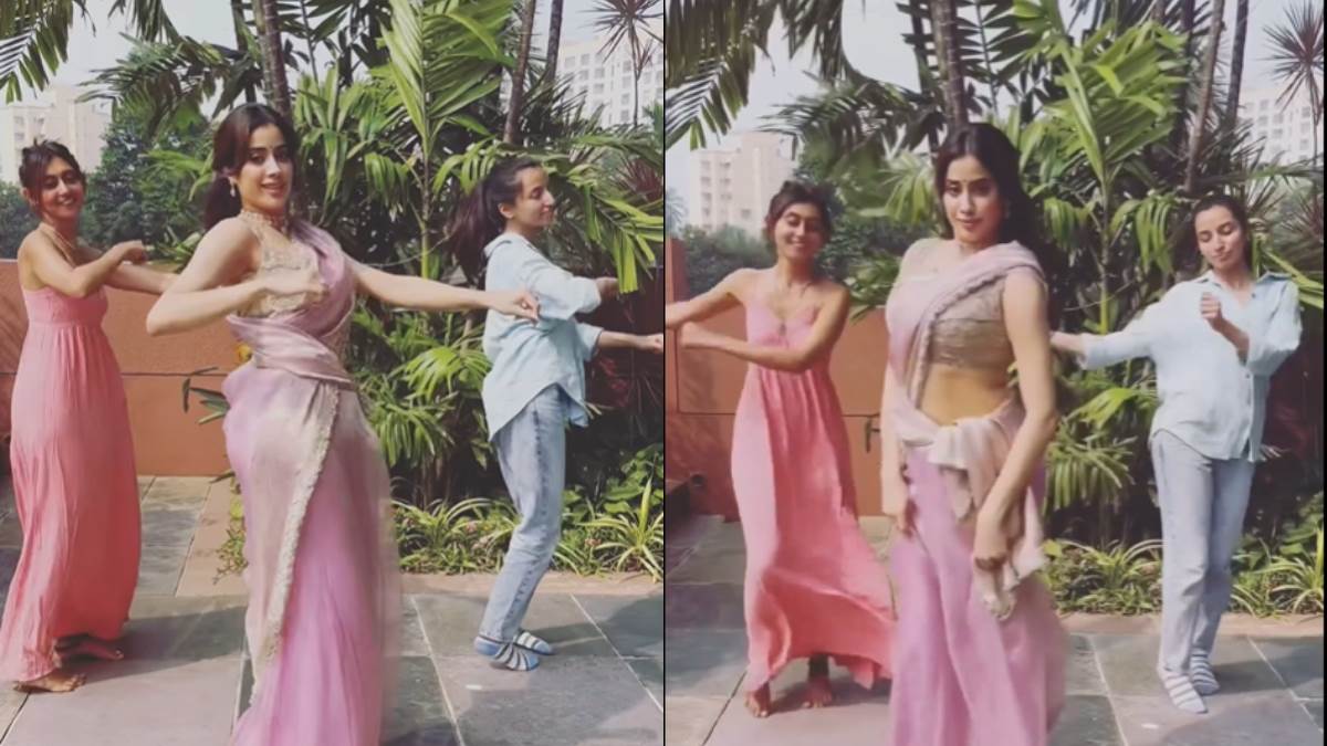 janhvi kapoor dance khalasi song in pink and gold saree video viral