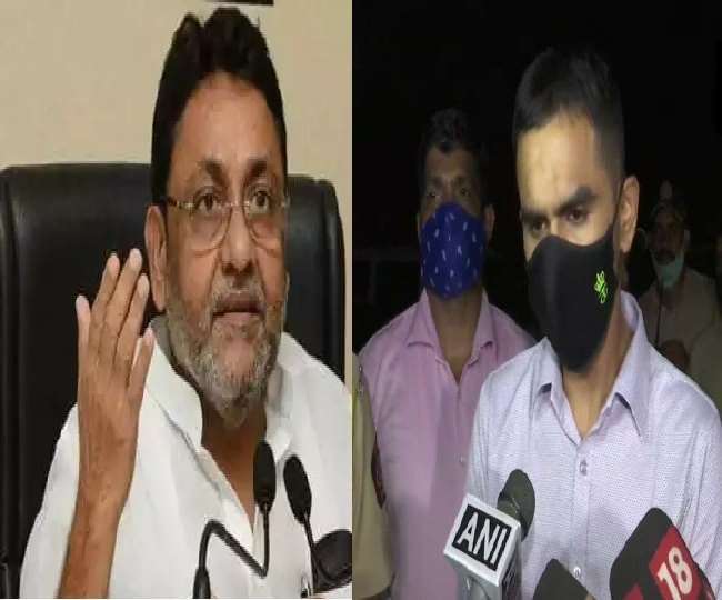 नवाब मलिक और एनसीबी के जोनल डायरेक्टर समीर वानखेड़े। (फाइल फोटो)