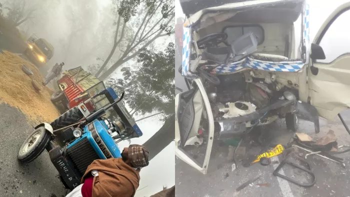 फरीदकोट के कोटकपूरा के जैतो रोड पर एक के बाद पांच वाहनों आपस में भिडे