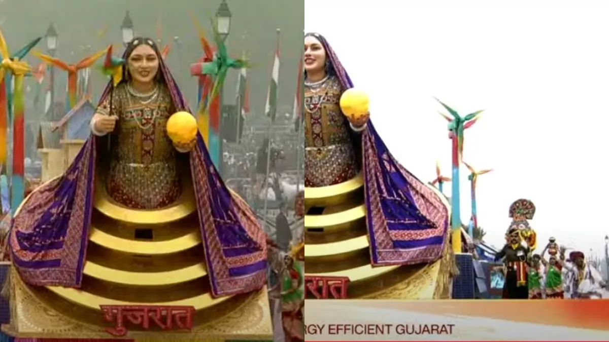गुजरात की झांकी 'स्वच्छ-हरित ऊर्जा कुशल गुजरात' विषय पर आधारित रही है।