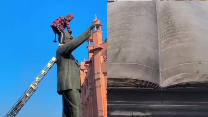 पंजाब में बाबा साहेब भीमराव आंबेडकर की प्रतिमा पर हथौड़े से हमला।