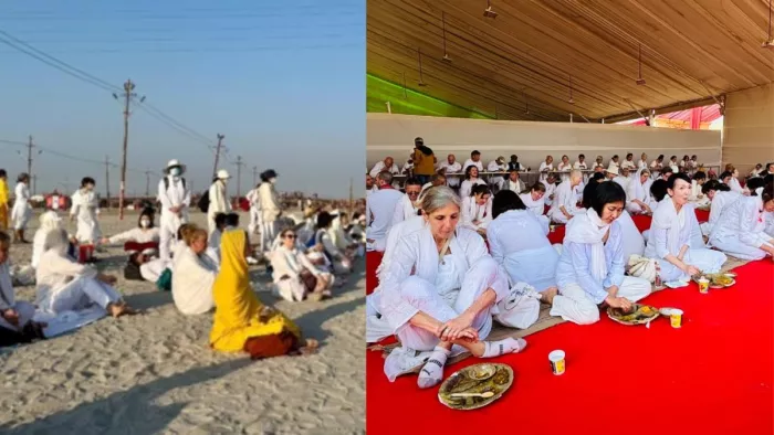Maha Kumbh में विदेशी नागरिकों के हर-हर गंगे के उद्घोष से गूंजा घाट।