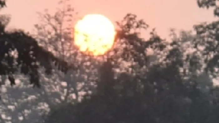 कई दिनो से कोहरे के बाद सुबह सुबह उगता सूरज। जागरण