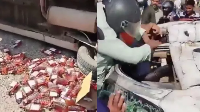 Delhi News: कार हादसा हुआ तो शराब लूटने लगे लोग, मदद करना भूले। फोटो जागरण