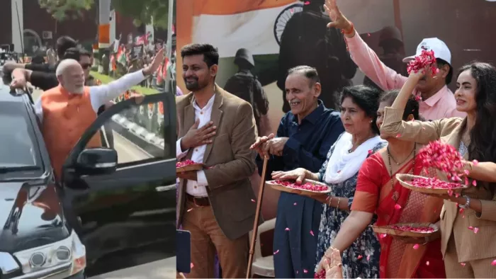 PM Modi Gujarat visit वडोदरा में पीएम ने किया रोड शो।