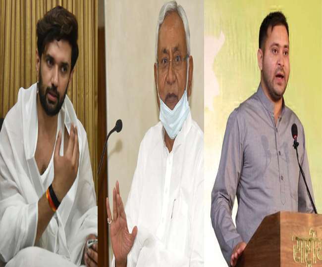 सांसद चिराग पासवान, बिहार के सीएम नीतीश कुमार और राजद विधायक तेजस्वी यादव। जागरण आर्काइव।