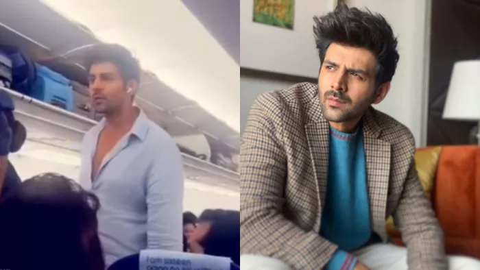 Kartik Aaryan in Economy Class (Left) and File Photo of Kartik Aaryan (Right)