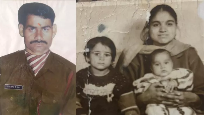 कारगिल युद्ध के बलिदानी ब्रह्मदास और उनकी पत्नी व बच्चे।