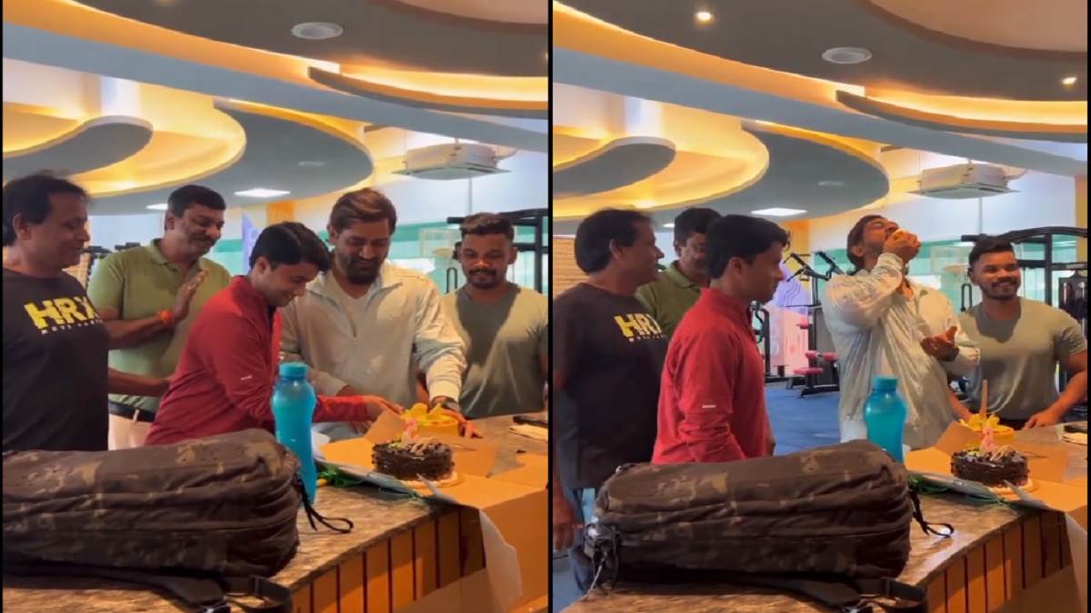 ms dhoni enjoyed with gym friends and did cake cutting in an viral video ipl2023