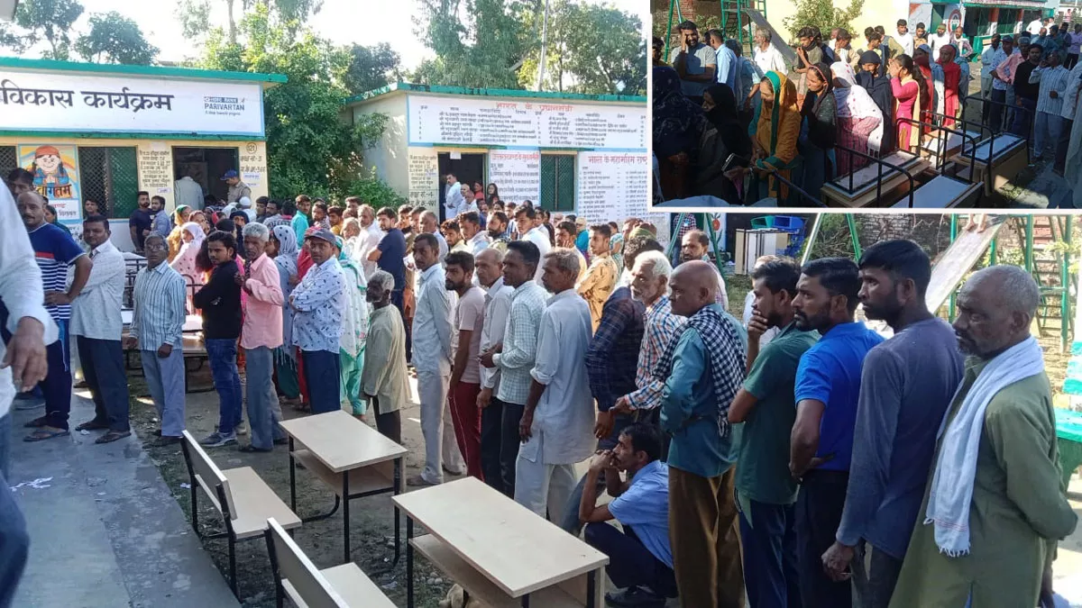 Haridwar Panchayat Chunav 2022 : लालढांग क्षेत्र के गाजीवाली में एक मतदान केंद्र पर लगी लाइन। जागरण