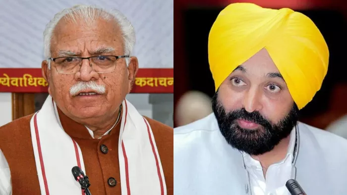 हरियाणा के मुख्यमंत्री मनोहर लाल और पंजाब के मुख्यमंत्री भगवंत मान (फाइल फोटो)