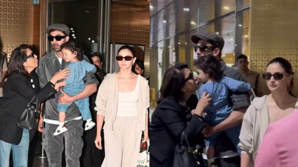 alia bhatt ranbir kapoor daughter raha spotted at airport dadi neetu gave kiss as they return from paris fashion week