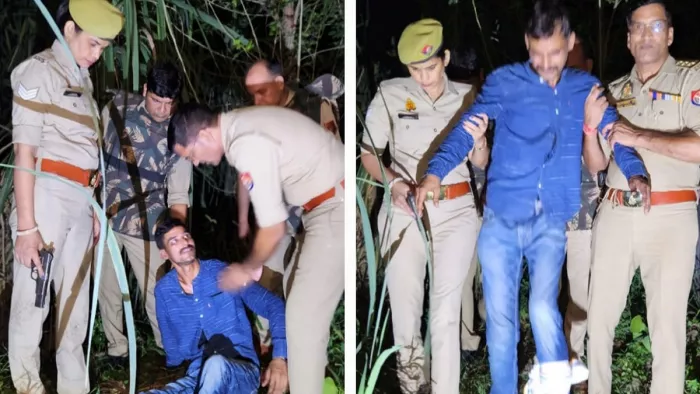 शामली में मुठभेड़ में महिला पुलिसकर्मी की गोली लगने से घायल हुआ आरोपित। सौ. पुलिस