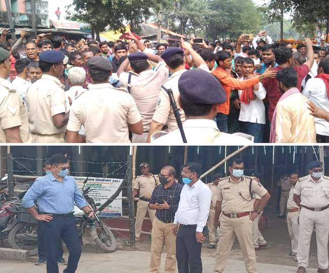 banka panchayat election 2021 police public clash in counting center police beat female candidate action on two jawans