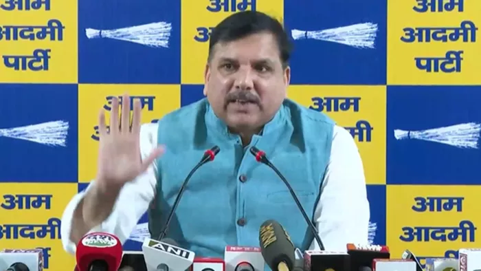 आम आदमी पार्टी के नेता और राज्यसभा सदस्य संजय सिंह की प्रेसवार्ता।