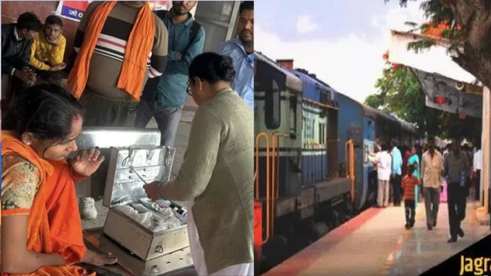 अवध एक्सप्रेस से गिरी महिला का जंक्शन पर मौजूद रेलवे की महिला स्वास्थ कर्मी फर्स्ट एड करती हुई। (जागरण फोटो)