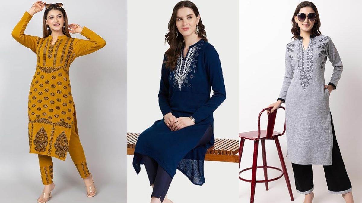 Dripfit Stylish Women's Woolen Kurta Set with Stall| Woolen Kurti and Plazo  Set with Stall for Women (Pink) : Amazon.in: Fashion