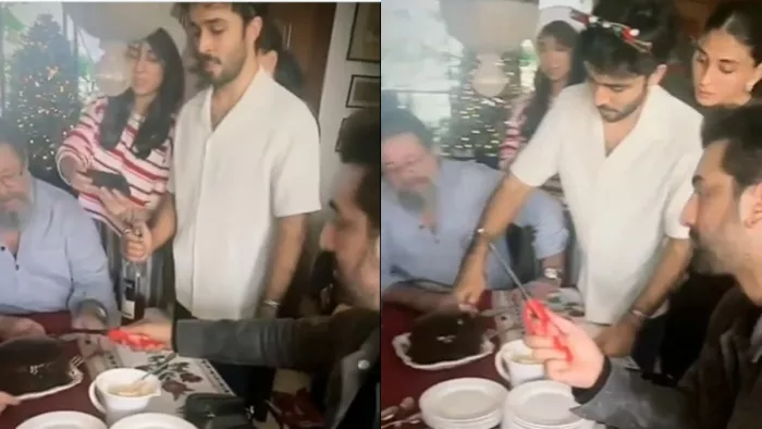 Ranbir Kapoor cake cutting with Kapoor Family
