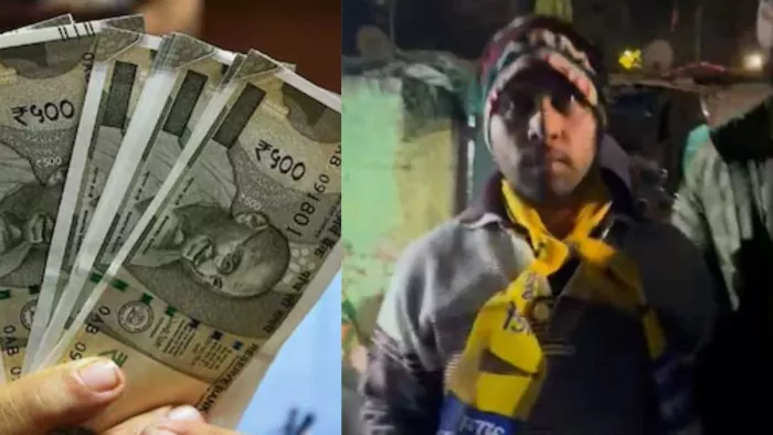 होटल ली मेरिडियन के पीछे झुग्गियों में नोट बांटता आरोपित। फोटो सौ.- वीडियो ग्रैब