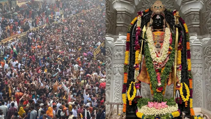 रामलला के दर्शन के लिए उमड़ी भीड़।