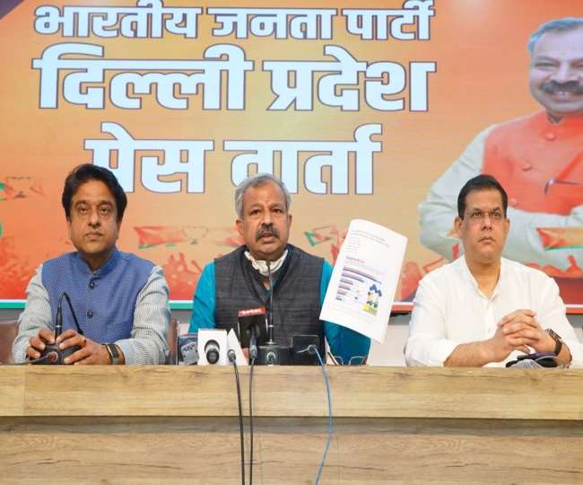 दिल्ली प्रदेश भाजपा अध्यक्ष आदेश गुप्ता की प्रेस वार्ताः सौ. Adesh Gupta @adeshguptabjp के ट्वीटर से