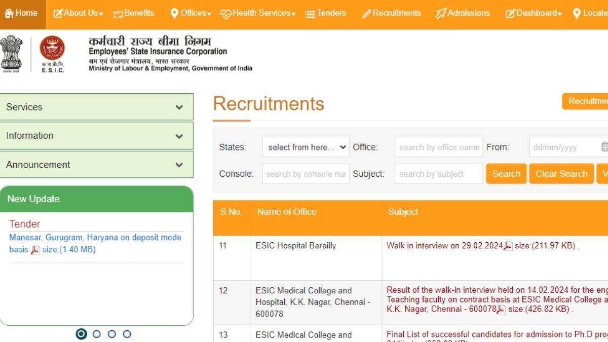 esic recruitment 2024 esic conduct walk in interview for the post of gdmo and senior resident apply at esic gov in