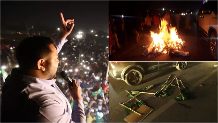 तेजस्वी की यात्रा में 'टेंशन', जलाए गए RJD के झंडे; पूर्णिया में देर रात क्यों हुआ बवाल?