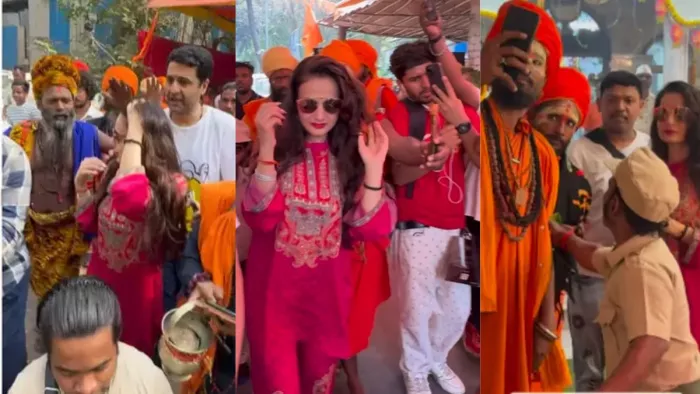 अमीषा पटेल के पीछे पड़े साधु (Photo: Instagram)