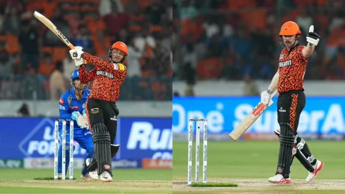 ट्रेविस हेड और अभिषेक शर्मा ने मफाका के ओवर में लगाए चौके छक्के।