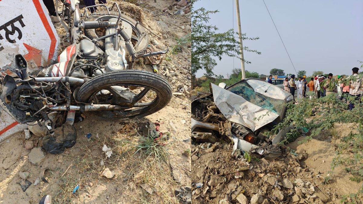 malot road accident one dead four injured in car bike collision