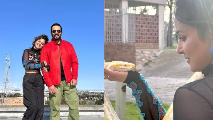 Khatron Ke Khiladi 13 Hina Khan joins KKK 13 shares photos with Rohit Shetty. Photo- Instagram