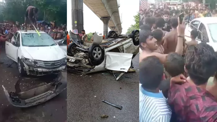 गाजियाबाद में कांवड़ खंडित होने पर हंगामा करते कांवड़िया।