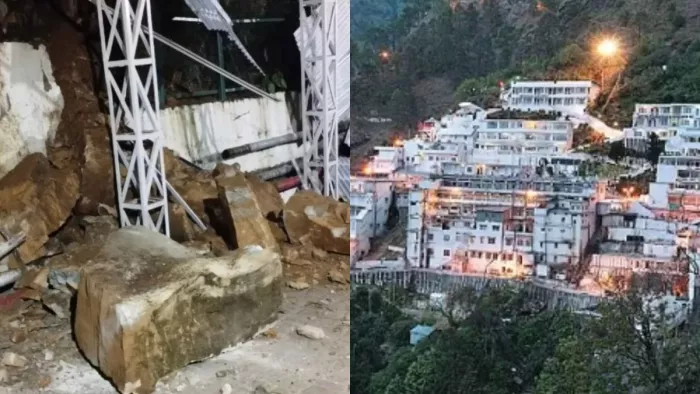 भूस्खलन के कारण मां वैष्णो देवी का बैटरी कार मार्ग 6 घंटे रहा बंद।