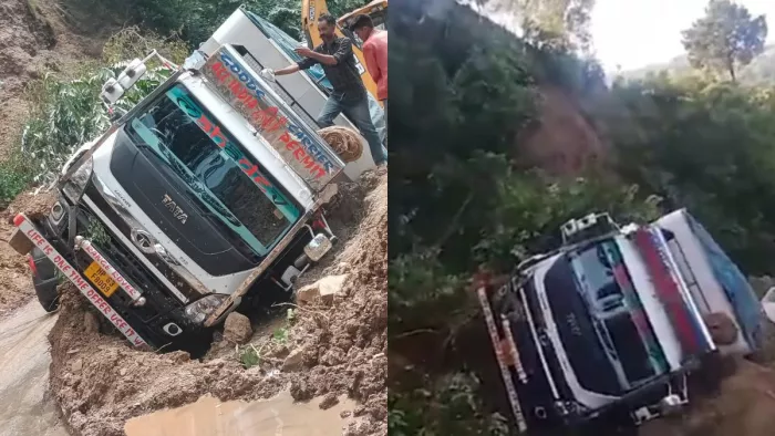 राजगढ़ में भूस्खलन होने से 10 घंटे बंद रहा सोलन नेरिपुल छैला मार्ग, सड़क पर पलटा राशन का ट्रक