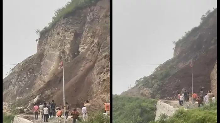 पांवटा साहिब के NH 707 के पास भारी भूस्खलन से मार्ग बंद, बड़ी तादाद में फंसी गाड़ीयां