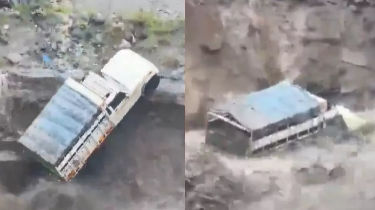मनाली में बारिश का हाहाकार, देखते ही देखते ब्यास नदी में समाई सड़क पर खड़ी पिकअप; वीडियो वायरल