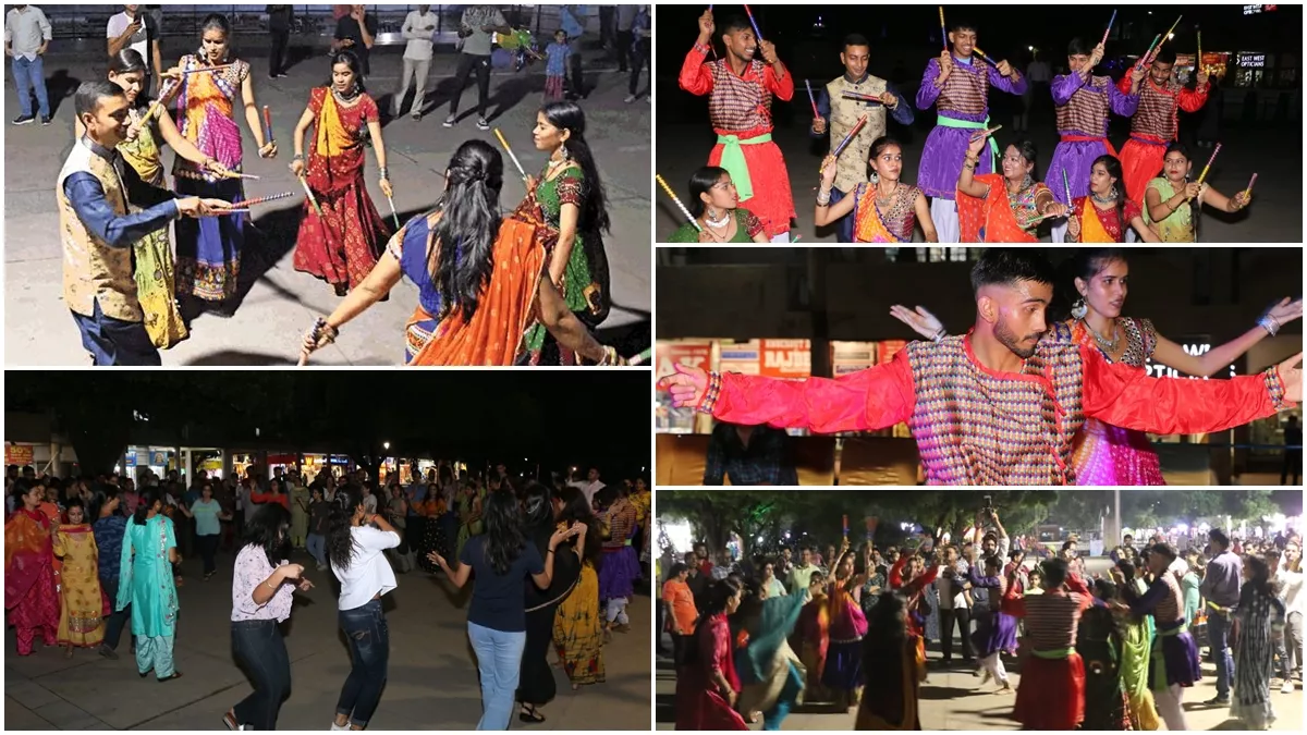 चंडीगढ़ में डांडिया उत्सव की धूम, DJ पर डांडिया डांस के लिए सेक्टर-17 प्लाजा पहुंचे, 9 दिन चलेगा कार्यक्रम