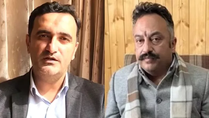 बीजेपी के प्रवक्ता चेतन ब्रागटा (बाएं) और शिक्षा मंत्री रोहित ठाकुर (दाएं)। फाइल फोटो