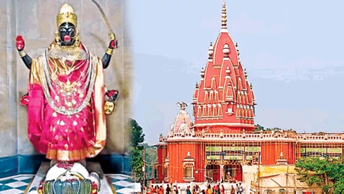 दरभंगा स्थित श्यामा माई मंदिर और माता की प्रतिमा।