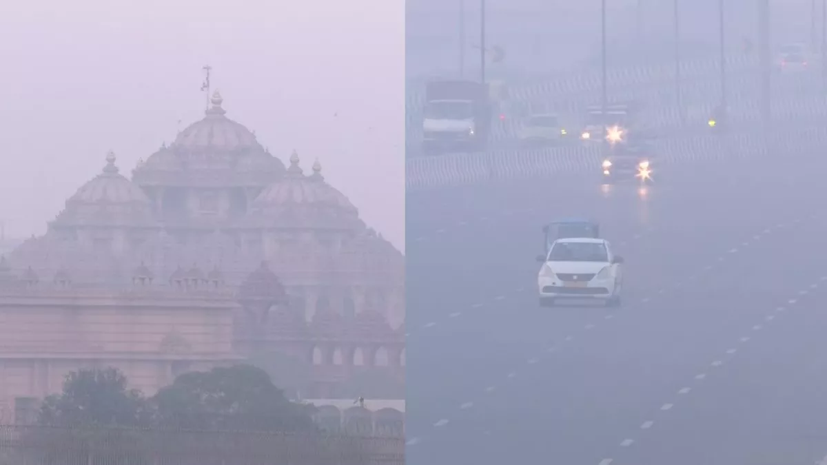 प्रदूषण बढ़ने के साथ धुंध की चादर में लिपटा शहर (तस्वीर- ANI)