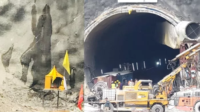 सिलक्यारा सुरंग के बाहर पानी रिसाव से बनी आकृति बनी चर्चा का विषय