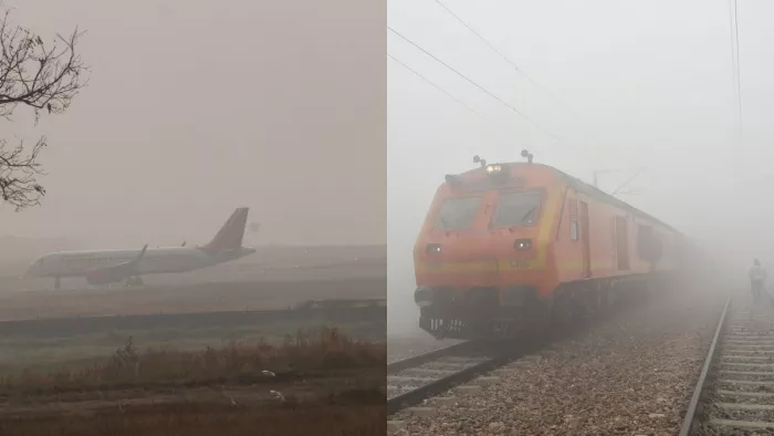 कोहरे की वजह से देश के कई ट्रेनें और फ्लाइट्स के संचालन प्रभावित हुए।(फोटो सोर्स:जागरण)