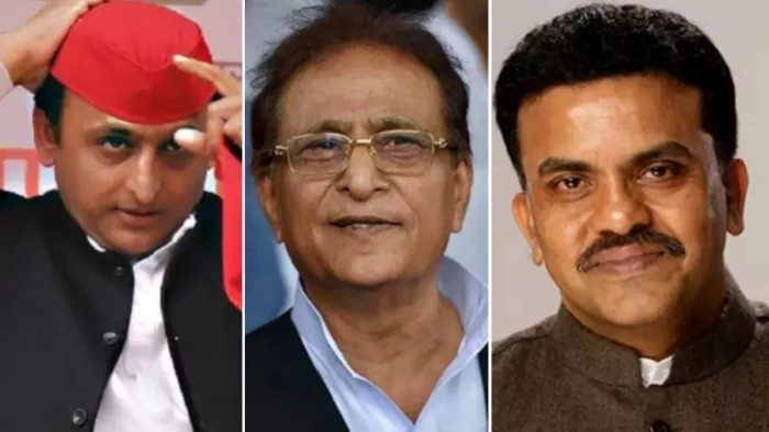 सपा अध्यक्ष अखिलेश यादव, आजम खान और संजय निरुपम। ( फाइल फोटो )