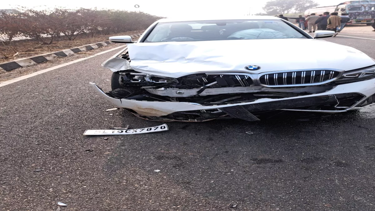 हाईवे पर बीएमडब्ल्यू कार से टकराया भैंसा, एयरबैग खुलने से बची जान
